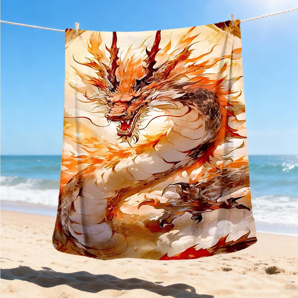 1pc Mythical Dragon Print Outdoor Blanket, Lightweight Polyester,