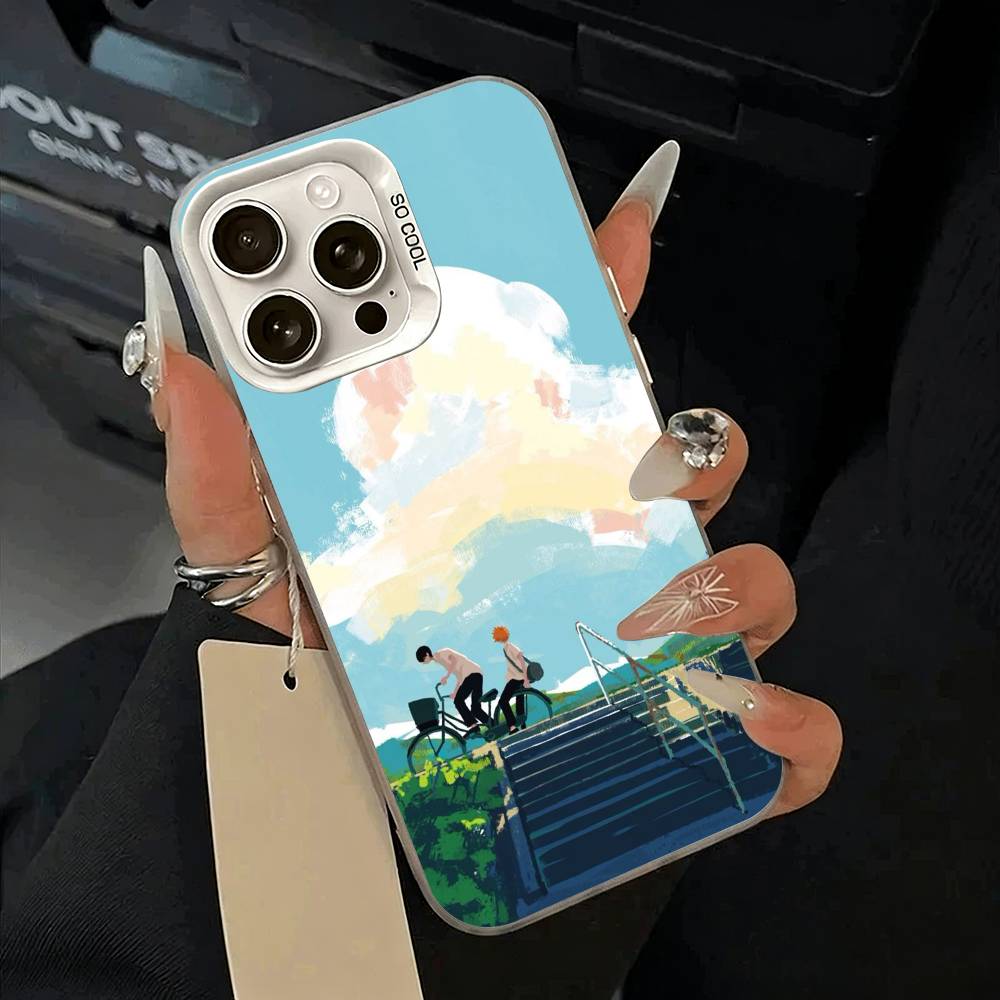 Shonen anime-H-Haikyu Phone Case For iPhone 11 12 13 14 15 16Pro Max Plus white Sliver  Phone Cover