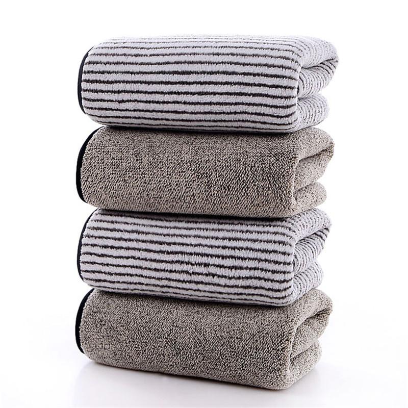 1Pc 35x75cm Bamboo Charcoal Fiber Coral Fleece Hanging Stripes Dry Hair Bathroom Adult Hand Towel