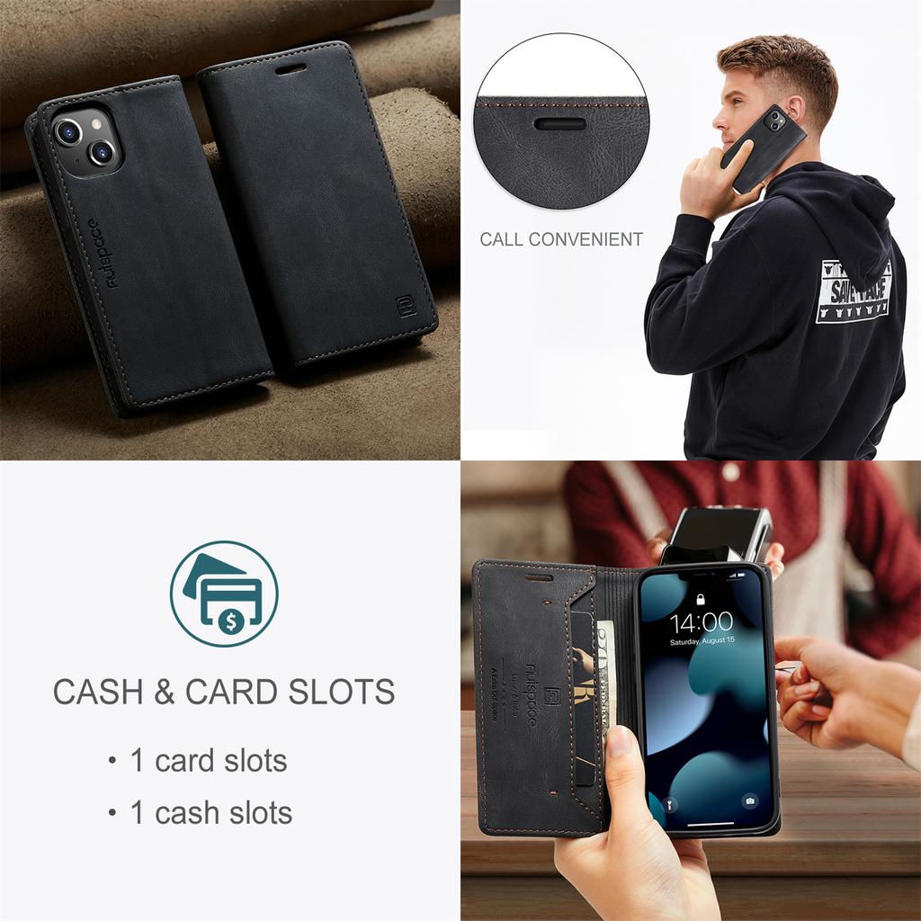 Für iPhone 13 mini Vintage Leder Flip Wallet Hülle mit RFID-blockierendem Kartenschlitz, Mattes Retro Folio Cover für Damen Herren (4 Farben)