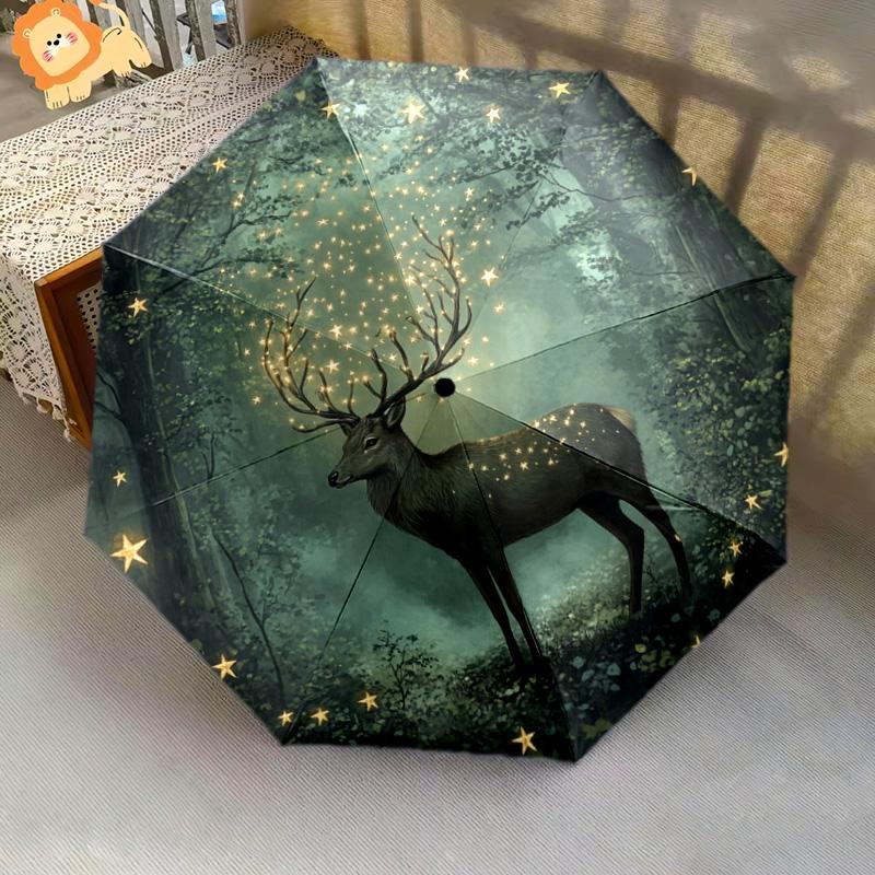 1 PC Automatic Folding Umbrella - Forest Deer Pattern, Portable & Foldable Design with 8 Ribs, Christmas Birthday Gifts