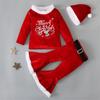 Christmas Santa Claus Cosplay Costume Kids Girls Party Tops Pants Hat Outfit Set
