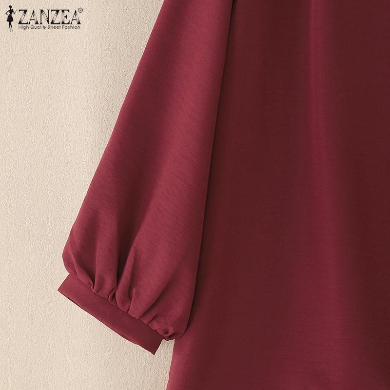 ZANZEA Women Casual V-Neck Solid Color 3/4 Sleeve Loose Blouse