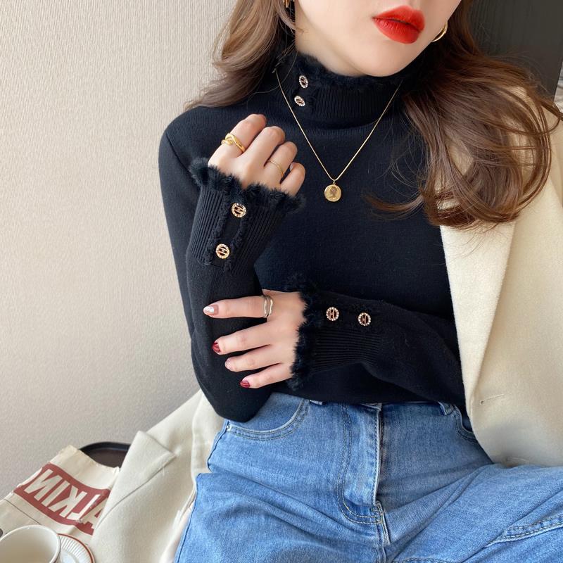 Women Fleece Sweater, Thickened One-piece Fleece Inner Layer, Half-turtle Collar Bottoming Shirt, Pullover, Stylish Knitted Warm Top
