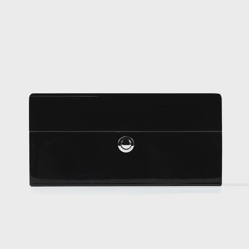 Black Piano Lacquer Round Wooden Watch Box with Lock and Flip Cover