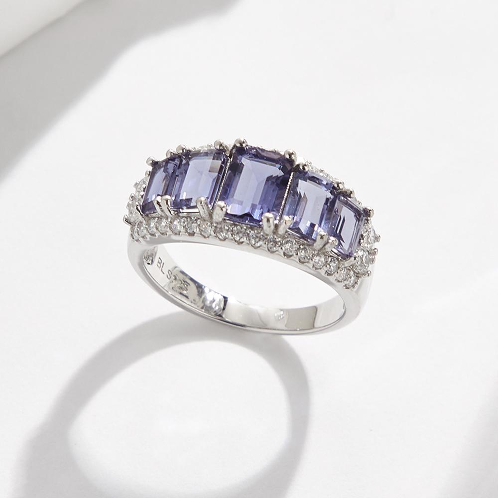 Classic design 925 sterling silver women's ring natural octagonal iolite real gemstones fine jewelry for Anniversary party gifts