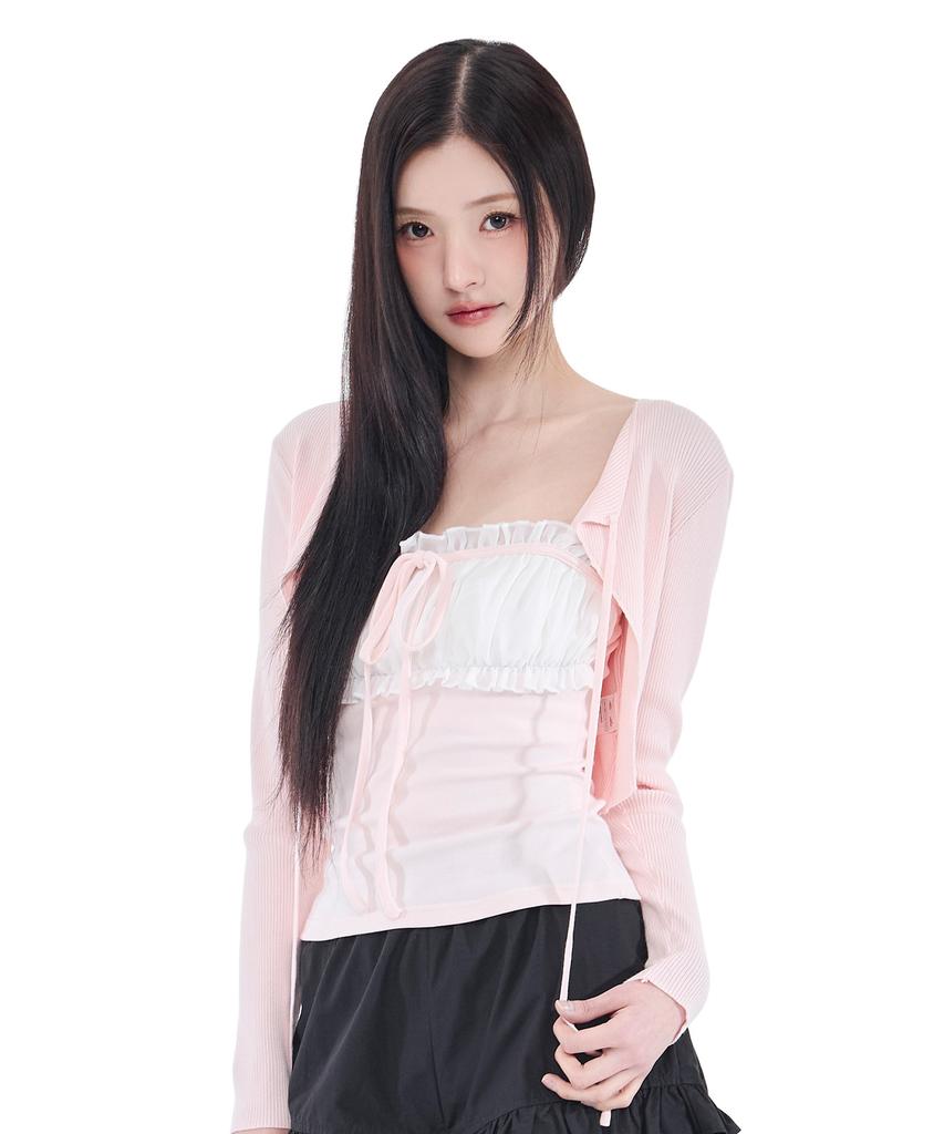 Alkialka Ribbed Ribbon Bolero (Light Pink)