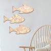 3Pcs/Set Wooden Fish Wall Decoration, Plants Pattern Fish Wall Art for Beach, Lake House, Nautical Coastal Ocean Theme Hanging Ornament