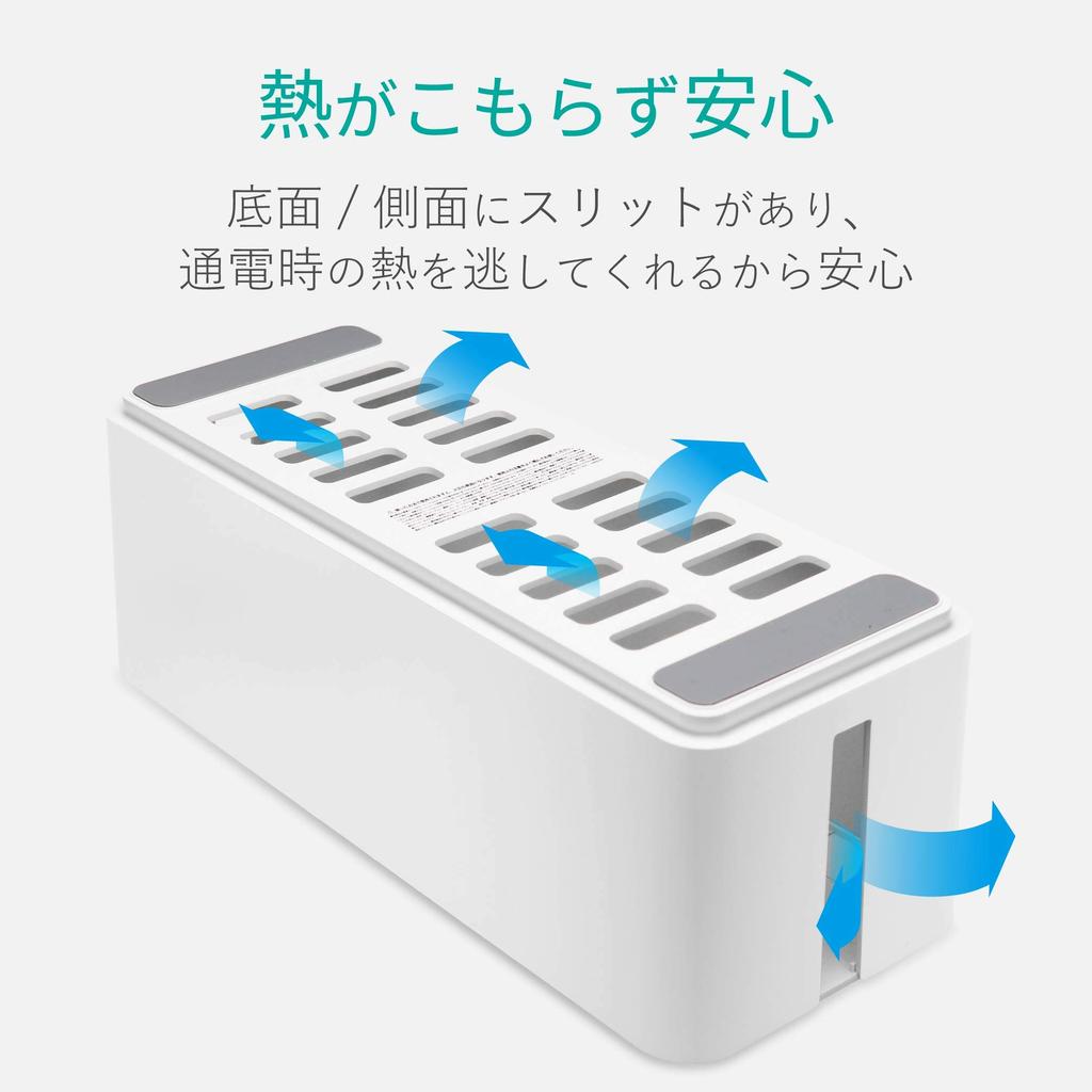 ELECOM Kabelspeicherbox mit 6 Steckdosenleiste, weiße Steckdosen, EKC-BOX001WH