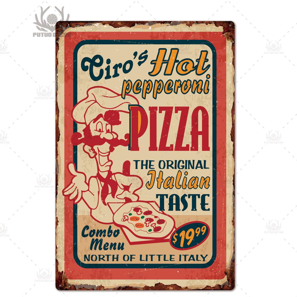 Putuo Decor Pizza Plaque Metal Vintage Tin Sign Retro Wall Art Poster for Cafe Bistro Restaurant Home Shop