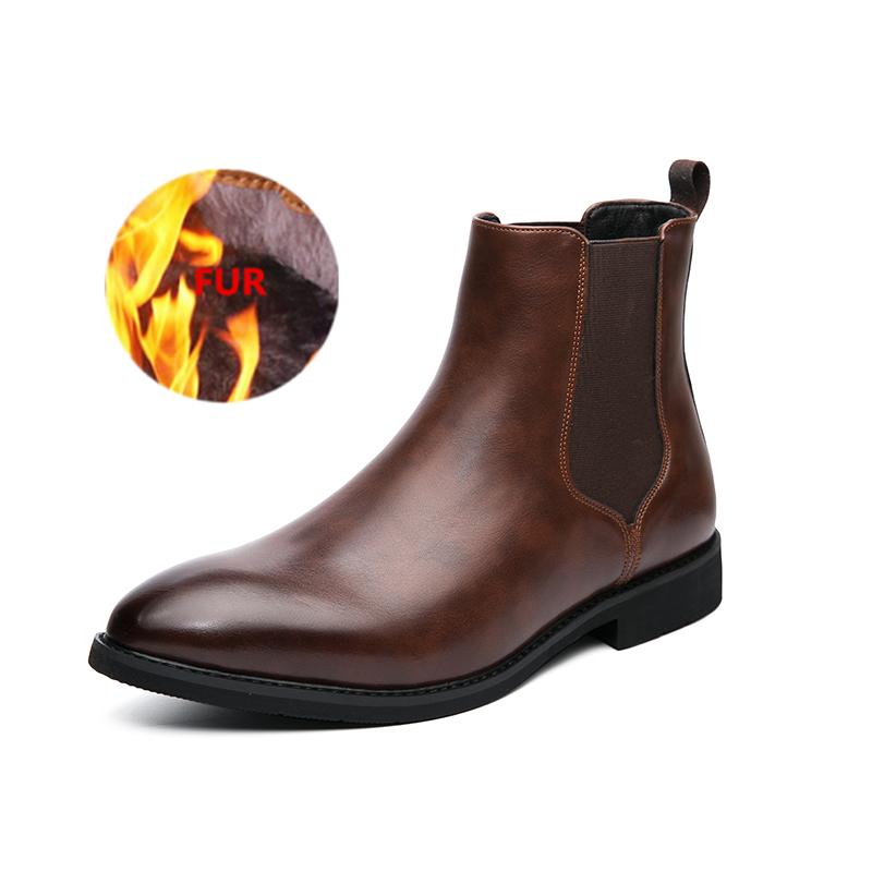 Fashion Winter Men Wedding Gentleman High Quality Leather Shoes Mens Boots Chelsea Fashion Shoes For Men Keep Warm Brown Black Boots