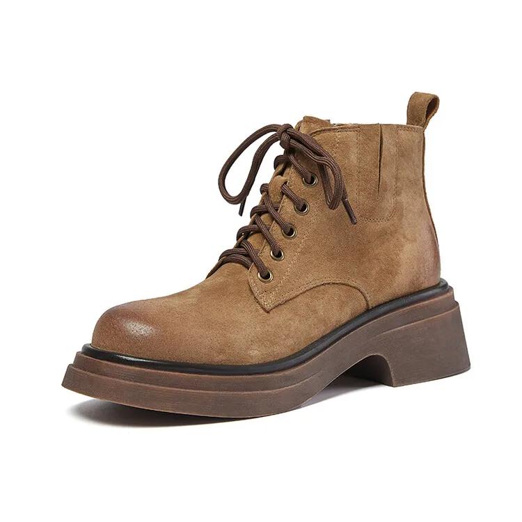 

Fashion Autumn Women Boots Genuine Leather Boots Women Round Toe Chunky Heel Boots Winter Short Boots Casual Platform Shoes for Women 34 хаки