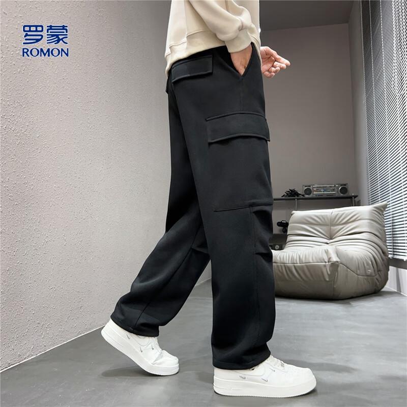 ROMON Men's Solid Color Drawstring Casual Long Pants