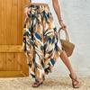 Boho Style Maxi Skirt Adjustable Drawstring High-Waisted Printing Skirt Flowy Large Hem A-Line Skirt Daily Wear