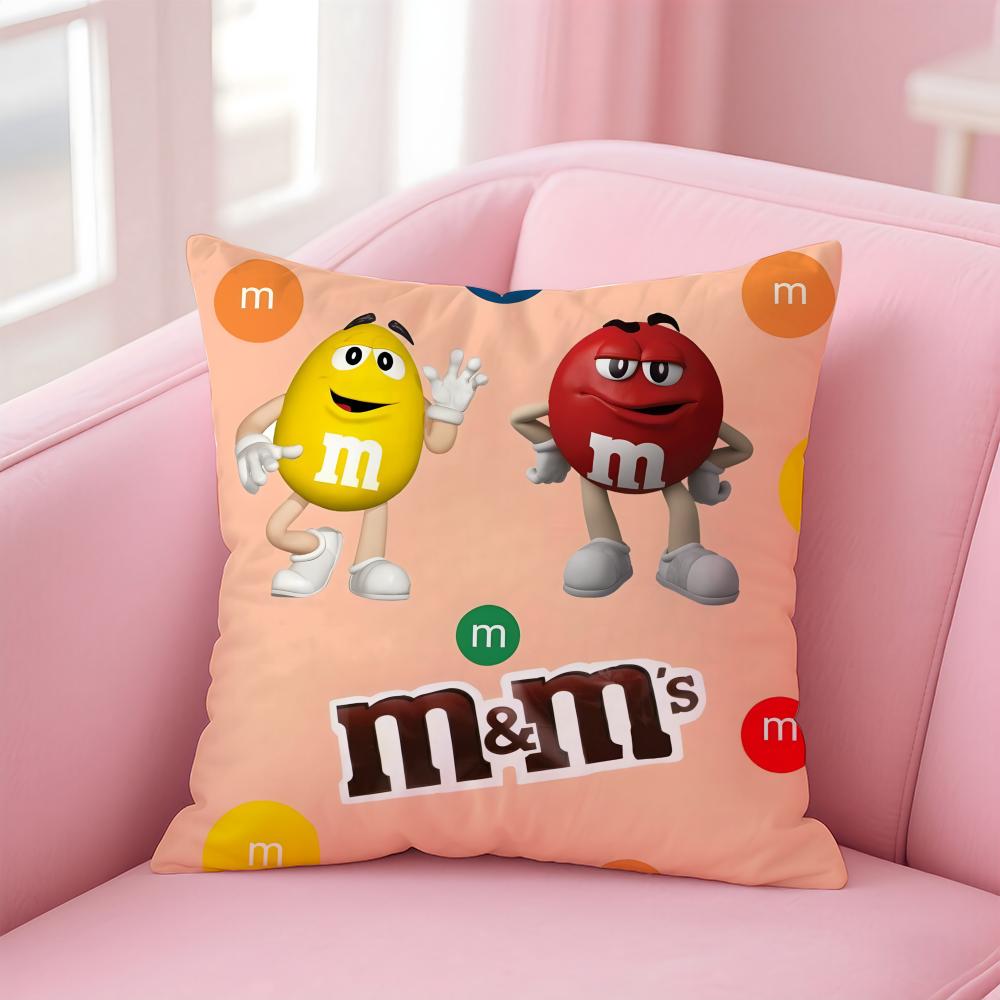 cartoon M-M&M's Cushion Cover Home & Car Multi-Scene Pillow Cover - Reversible, Soft & Durable for Daily Use