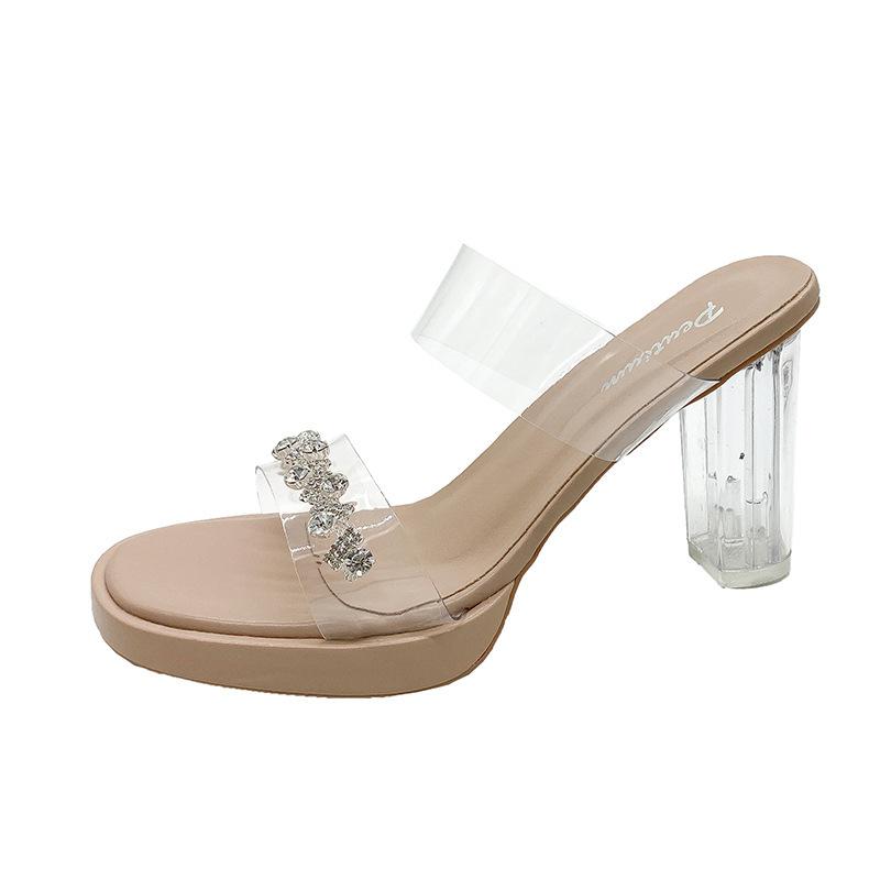 

Summer PVC rhinestone high-heeled sandals Internet celebrity foreign trade transparent and fashion sandals 2025 new large-size women s drags 42
