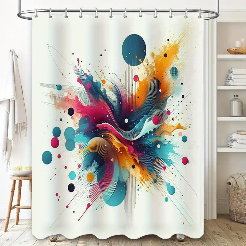 Colorful Splash Print Shower Curtain Waterproof Bathroom Decor White / Multicolored