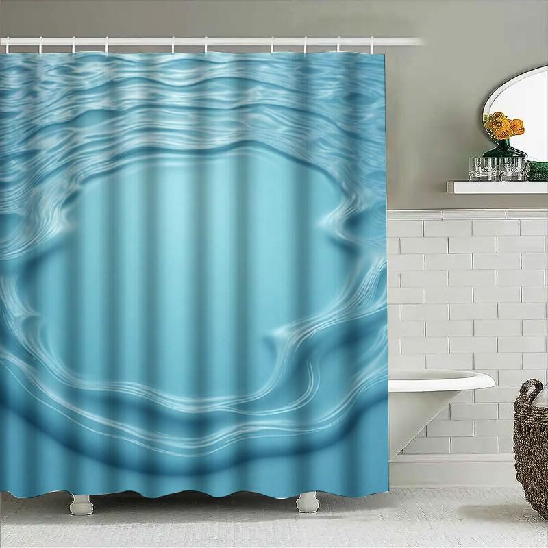 3D Waterfall Shower Curtain Blue Waterproof Fabric For Bathroom Decorations Custom Size Available From