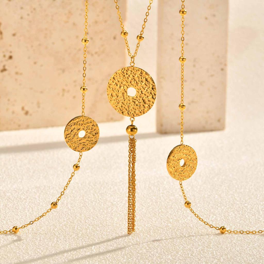 Vnox Stainless Steel Multilayer Sweater Chains Luxury Jewelry Round Coins Pendant Necklace For Women Gift Wholesale