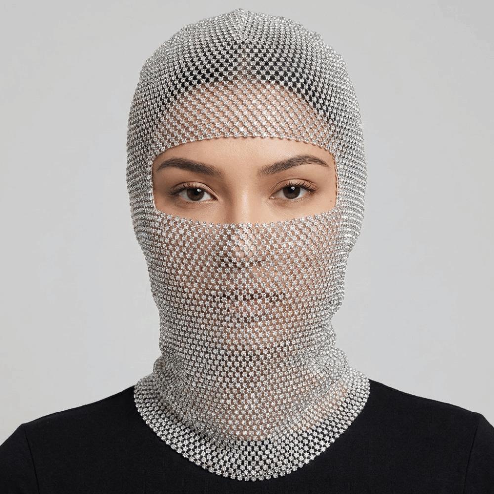 Mesh Rhinestone Mesh Veil Elastic Mask Turban Hat Shining Rhinestone Head Mask  Girls