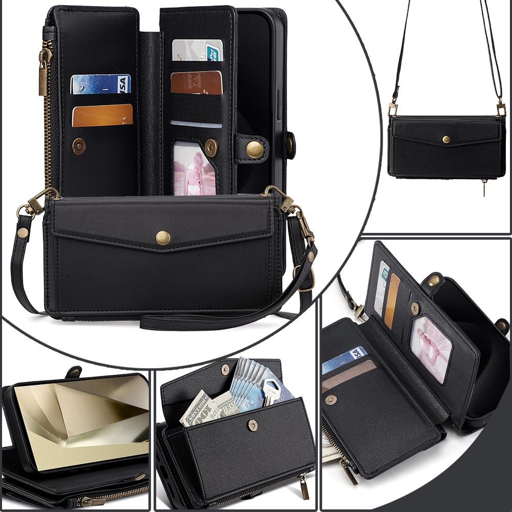 Samsung S24 Ultra Flip Leather Crossbody Phone Case & Protective Cover for S24 Plus