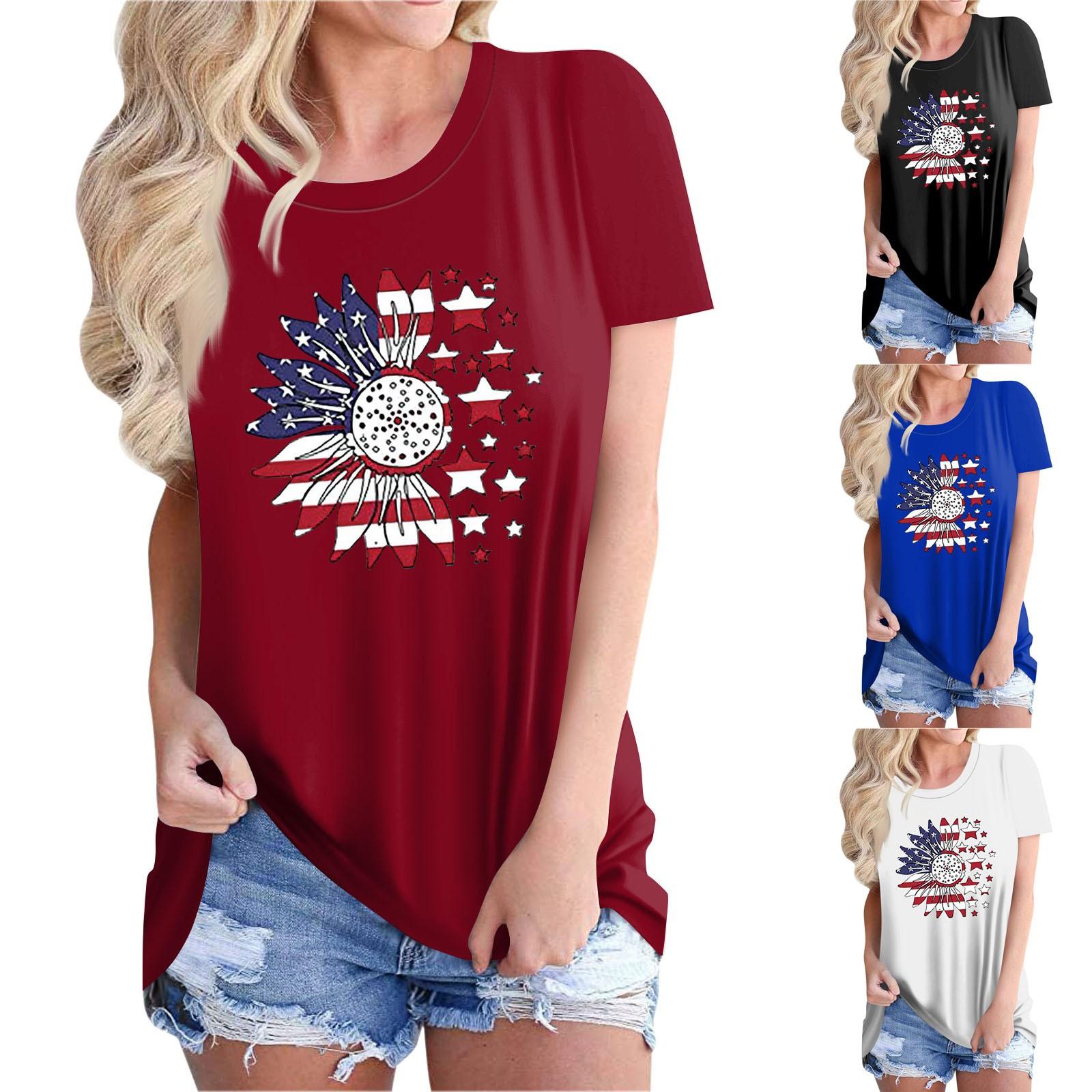 

Женская повседневная футболка с короткими рукавами и круглым вырезом с принтом в честь Дня независимости, топ с надписью