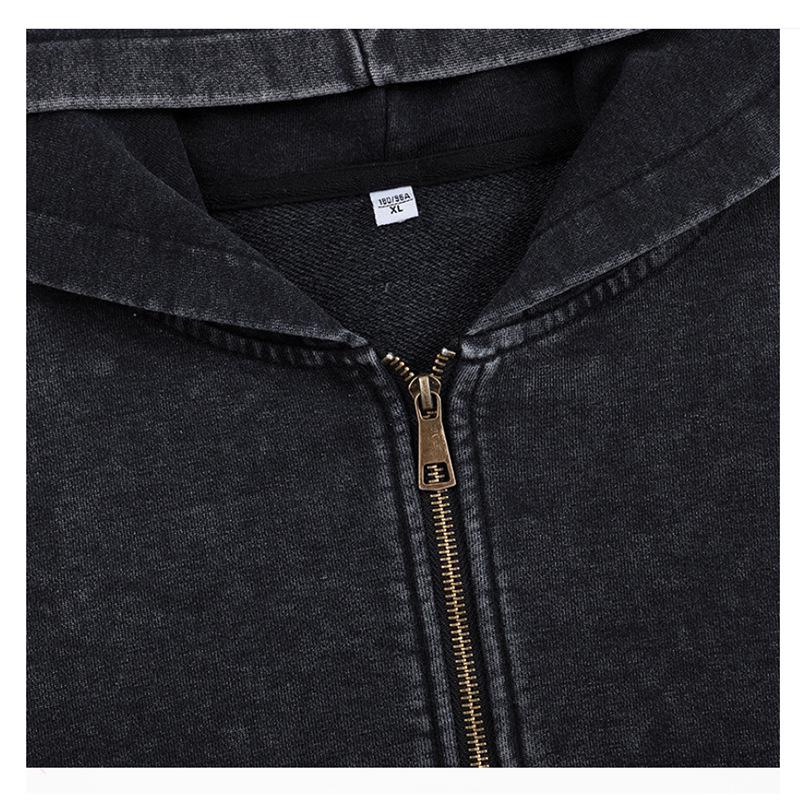 Unisex 400g Vintage Washed Zipper Hoodie - Retro Oversized Sweatshirt Jacket