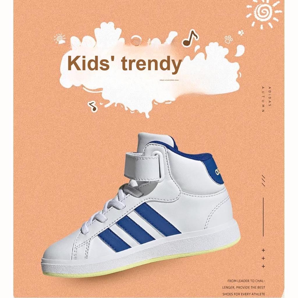 adidas Grand Court Fashion Versatile Mid-Top Kids Sneakers Kids Sneakers White Blue JR2584