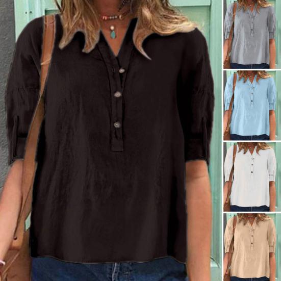 

Легкая рубашка с воротником-стойкой и завернутыми рукавами, однотонная рубашка с воротником на пуговицах