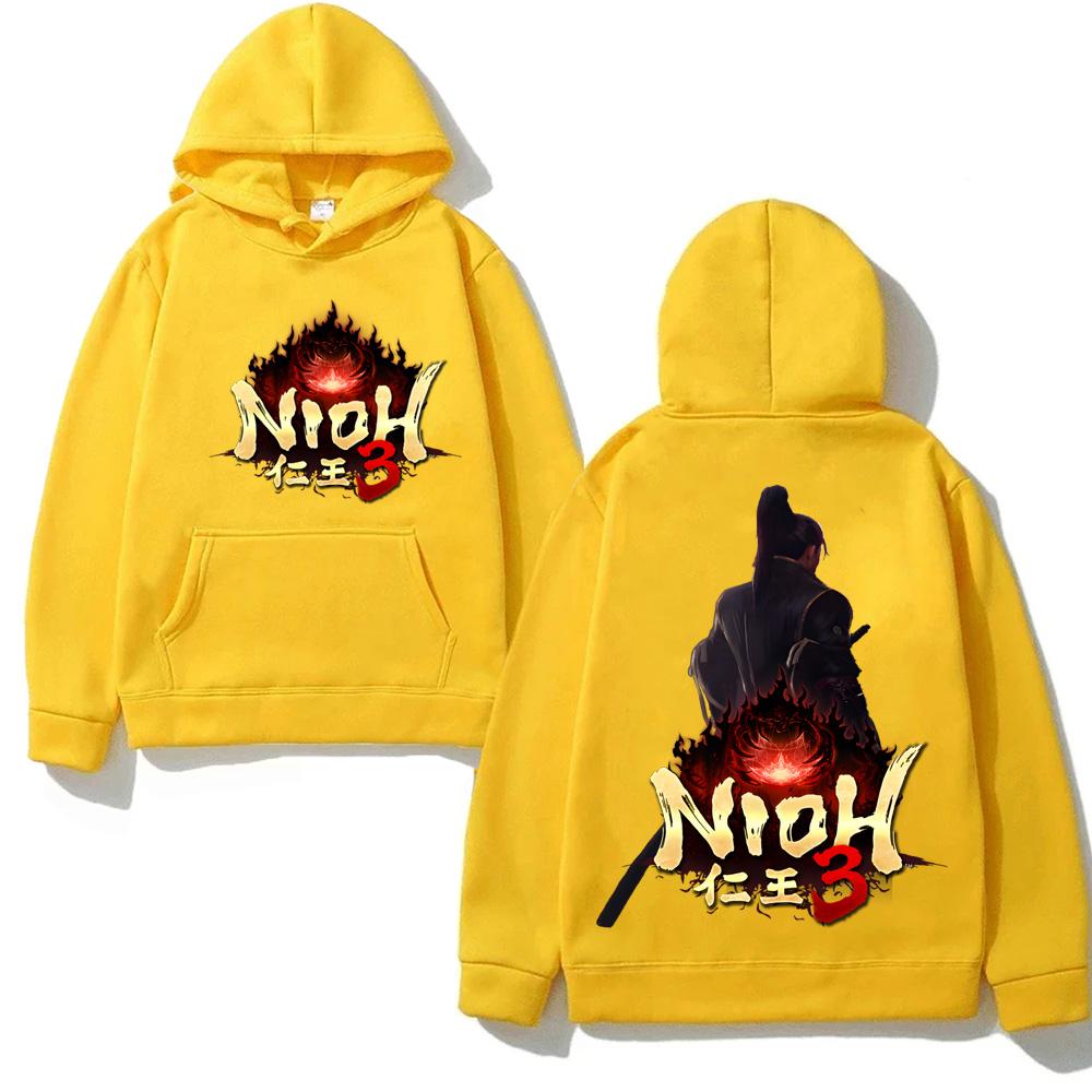 Bluza z kapturem z nadrukiem z gry fabularnej Nioh 3 2026 GAME z kieszenią i polarem w stylu anime i retro