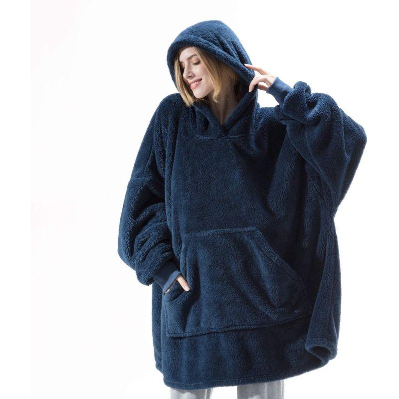 Amazon Plaid Loose Double-Sided Velvet Thickened Pocket Blanket Couple Home Wear Fleece Pullover Female Hoodie
