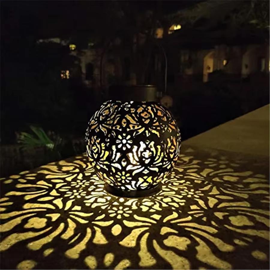 

HOMEFISH Outdoor Solar Iron Art Hanging Light Hollow LED Waterproof Landscape Projection Lamp for Garden Decor