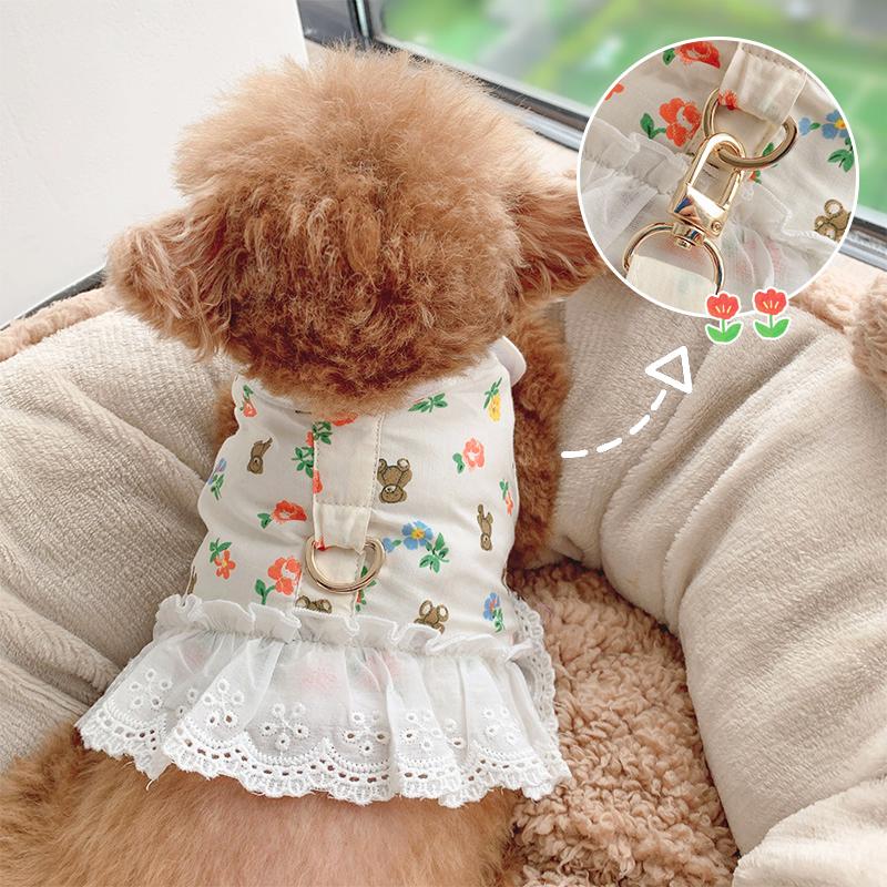 Dog Cat Harness Leash Set Adjustable Lace Floral Pet Harness Vest Cute Puppy Dog Princess Dress Skirt Walking Lead Chihuahua Pug