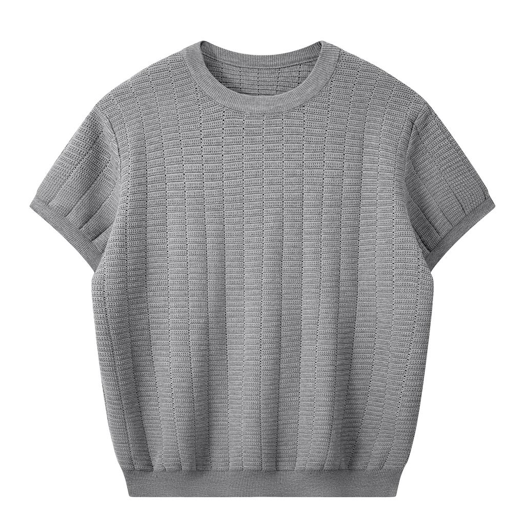 Casual Knitted Half-sleeved Round Neck Solid Color Versatile Bottoming Shirt Short T