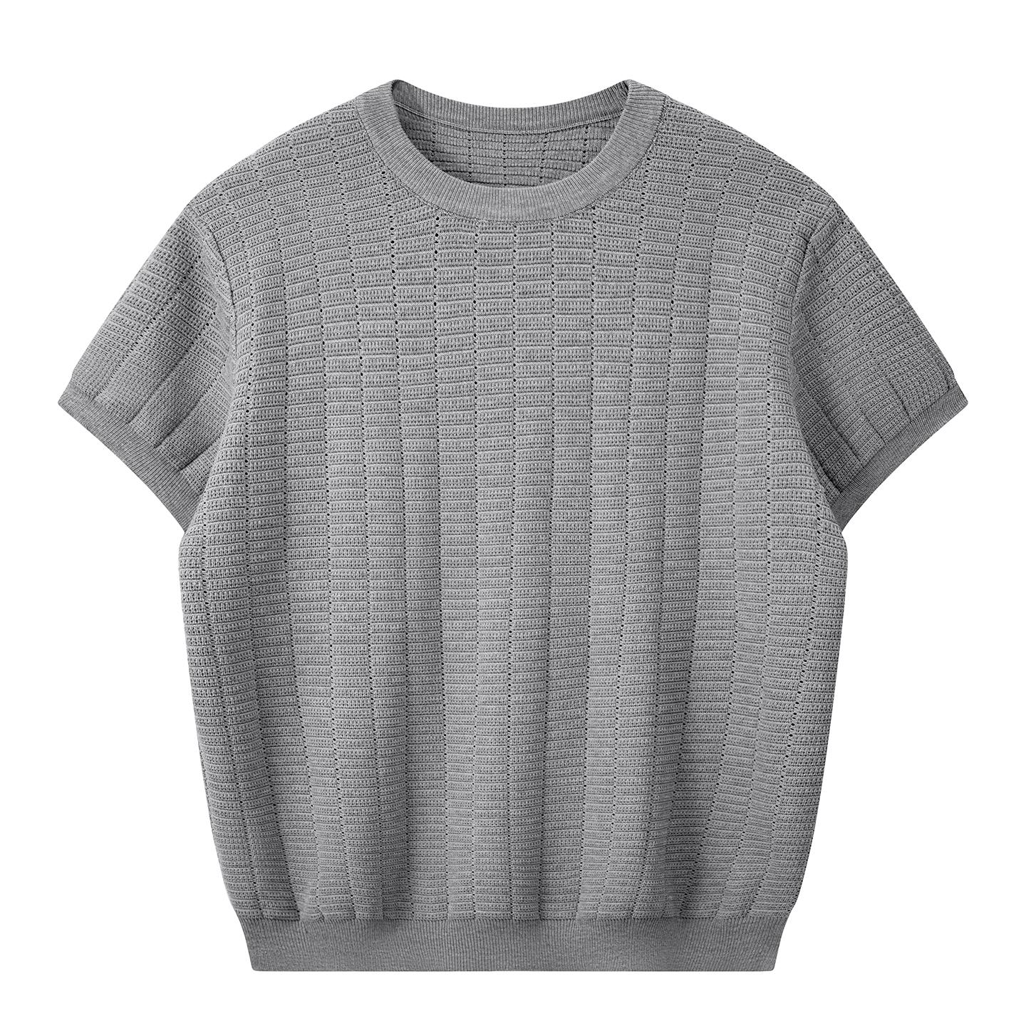 

Casual Knitted Half-sleeved Round Neck Solid Color Versatile Bottoming Shirt Short T M сірий колір