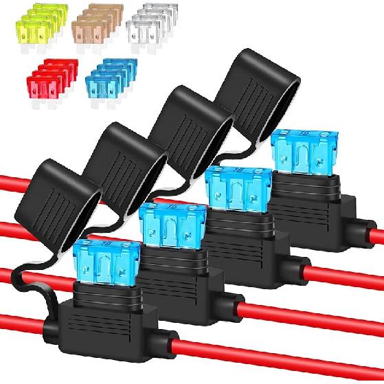 Inline Fuse Holder 12V/24V Waterproof, 4 Pack Heavy Duty 12AWG Automotive Blade Fuse Block For Car Truck Marine Boat RV, Complete Kit With 40Pcs