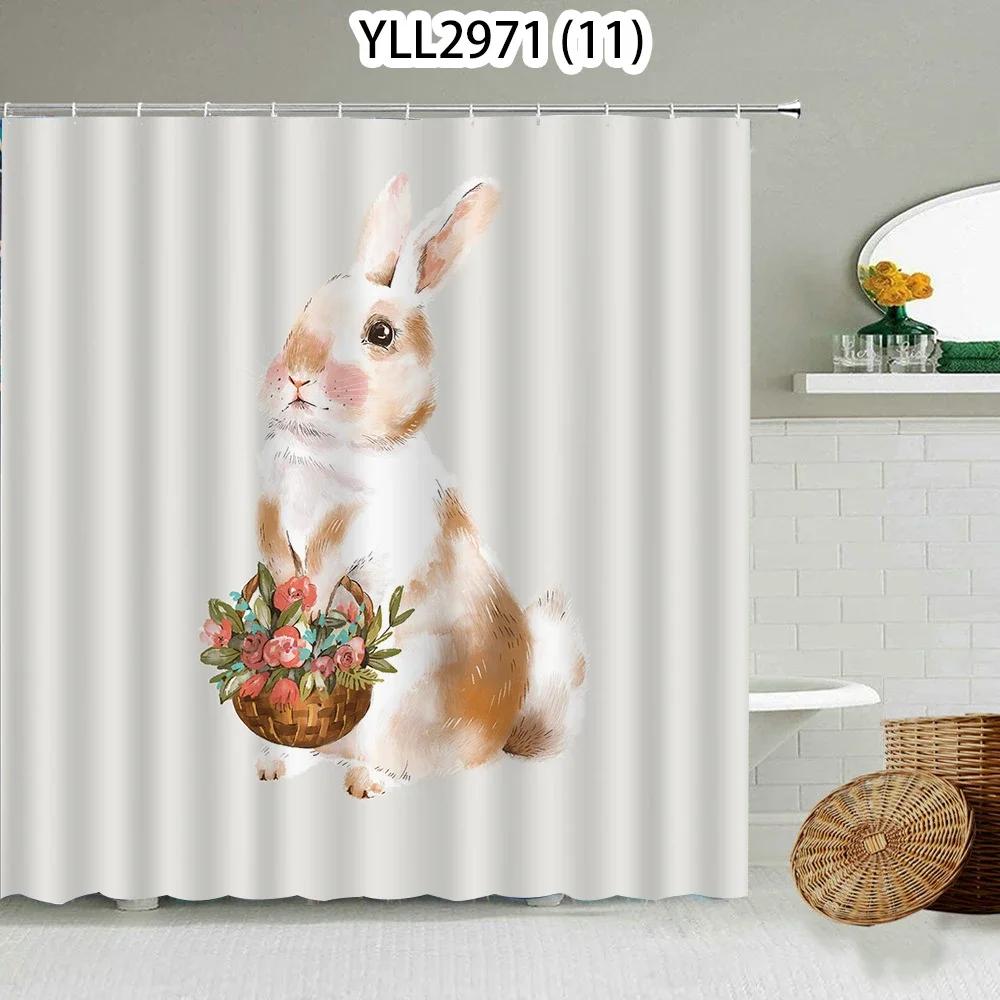 Katze Hase Tierdruck Floral Heimdeko Duschvorhang Wasserdichtes Polyester   Duschvorhang