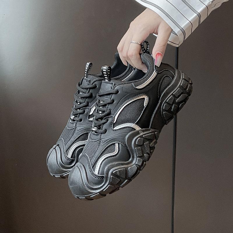 

Женские сетчатые туфли, осенние новые универсальные студенческие тканевые туфли на толстой подошве, дышащие, повседневные женские туфли LD 40 чёрный