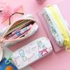 Simple Girls Pencil Case Large Capacity Cartoon Pattern Cute Canvas Stationery Bag Students Supplies