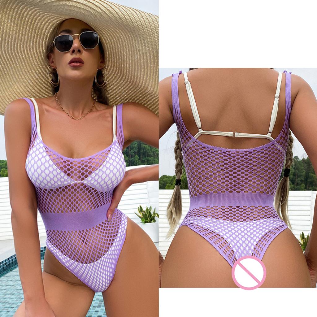 Women Sexy Mesh Bodysuit Shapewear Lingerie Outfit Erotic Fishnet Hollow Out Transparent Slim Mini Underwear Suit Costume