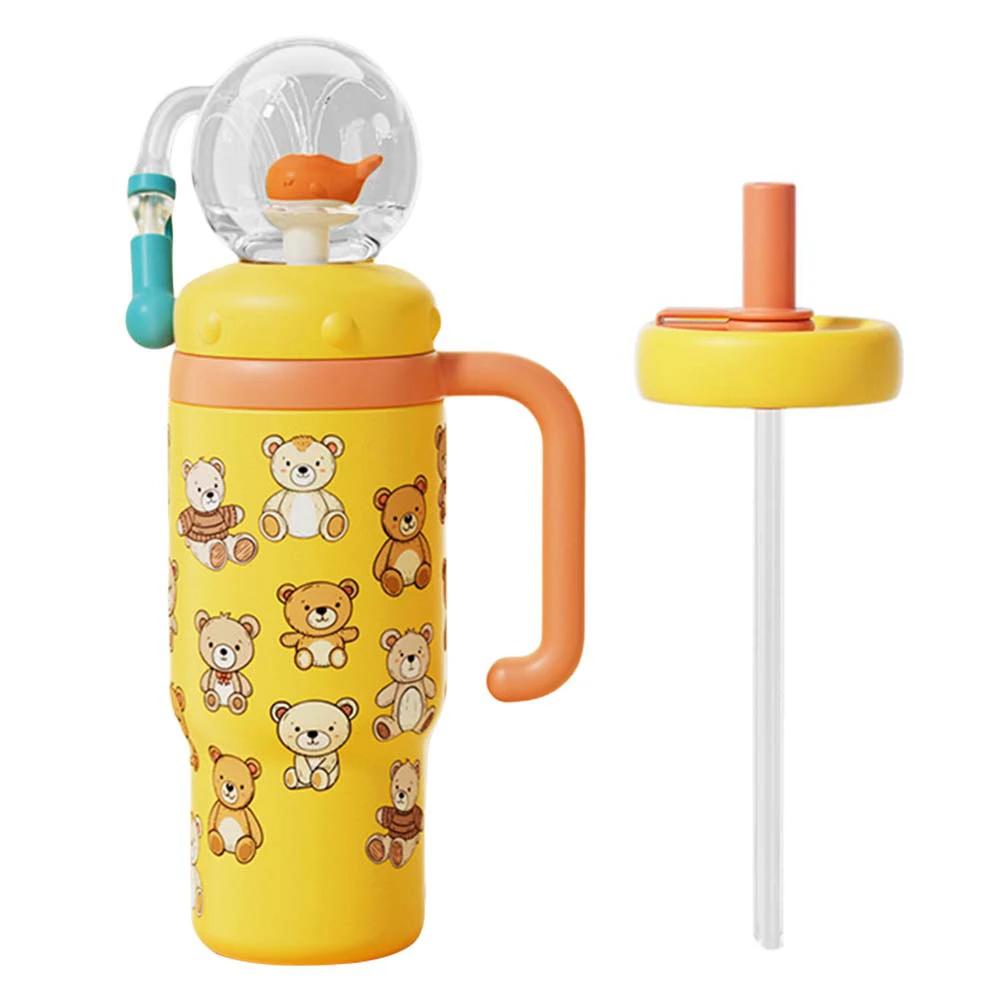 Stainless Steel Whale Fountain Tumbler with Handle Whale Water Cups with Straw 710ML Leak Proof Water Bottle for Kids Adults