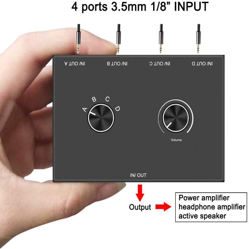 Switch Audio Stereo a 3,5 mm a 2 Vie Bidirezionale Splitter Box 2 In 1 Out 1 In 2 Out Con Pulsante Mute