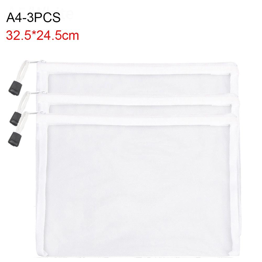 1/3/5PCS Cosmetic Organization Mesh Zipper File Bag PVC Document Folder Storage Bag A4/A5/A6 Moisture-proof Mesh Bag