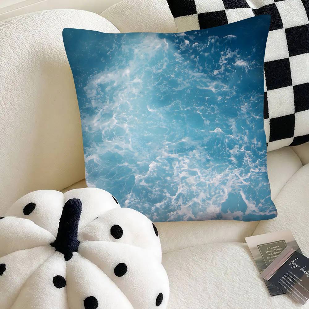 Blue Ocean Pillow Case Fashion Square Pillowcase Bedroom Sofa Room Ins Decoration Leisure