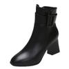 Fashion New Women's Boots 2025 Spring Thick Heels Fashionable and Elegant Belt Buckle Short Boots Side Zipper Slimming Fashion Boots