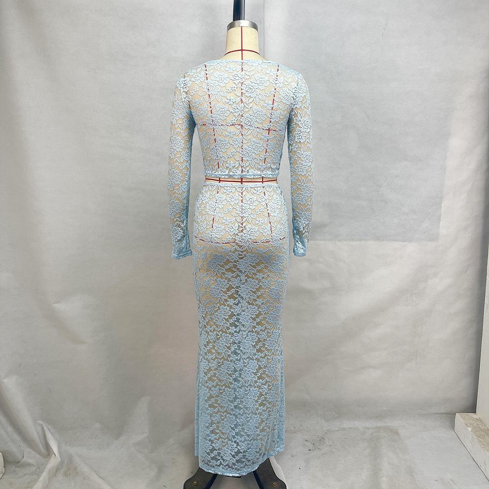 Damska sukienka z okrągłym dekoltem, z wysoką talią, z długim rękawem, wyszczuplająca talię i biodra, długości do połowy ciała, zestaw dwuczęściowy