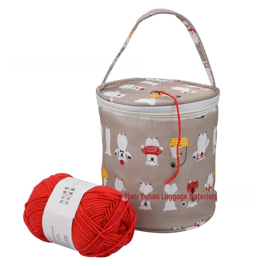 2025 Green Peony Portable DIY Wool Storage Bag - Polyester Hand-Held Bucket Bag