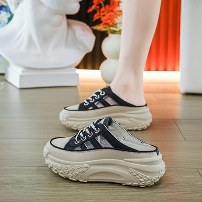 Breathable Soft-soled Thick-soled Versatile Hollow Mesh Women's Shoes Fashionable Half-support Mesh Surface Summer Non-slip