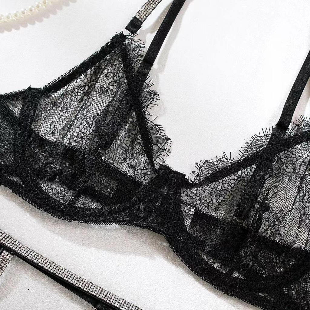 Hot-Selling European & American Sexy Lace Diamond Thong Garter Set - 4 Pieces