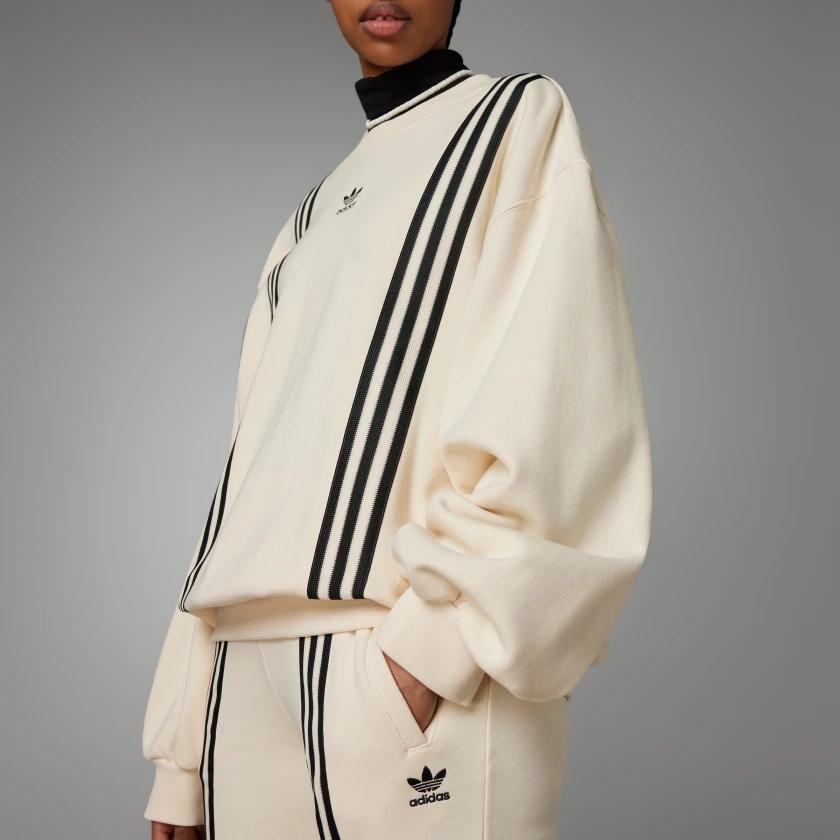 Adidas Originals Adicolor 70s Vintage Series Striped Logo Print Crew Neck Sweatshirt Women Tops Beige IK7867